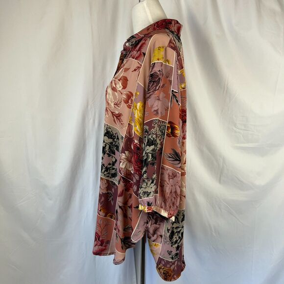 Cynthia Rowley Floral Patchwork Print Button Up Top Size 1X Bloomcore Cottage - Picture 3 of 12